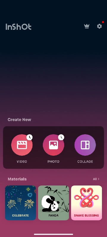اجرای برنامه InShot و ورود به بخش ویدیو